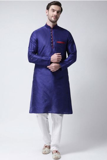 Blue Color Sangeet Wear Dhupion Silk Fabric Kurta Pyjama