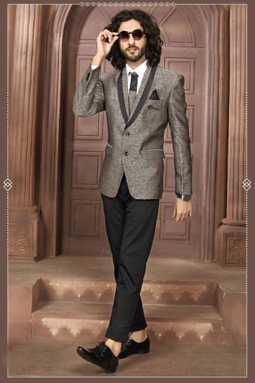 Bright Grey Color Wedding Wear Jodhpuri Suit In Fancy Fabric