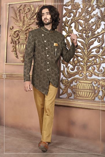 Attractive Art Silk Fabric Wedding Wear Brown Color Jodhpuri Suit