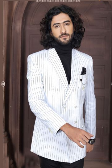 Reception Wear Rayon Fabric Jodhpuri Suit In White Color