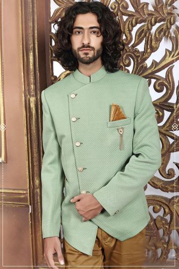 Radiant Sea Green Color Wedding Wear Jodhpuri Suit In Fancy Fabric