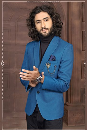 Reception Wear Blue Color Jodhpuri Suit In Rayon Fabric