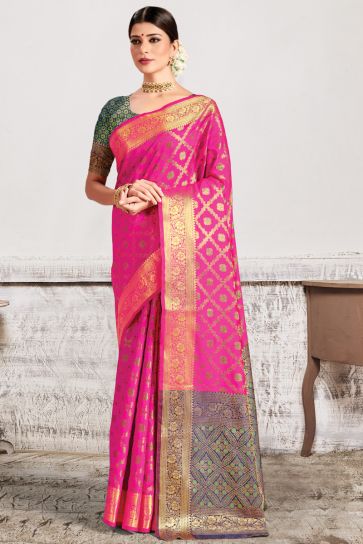 Art Silk Fabric Festive Wear Rani Color Weaving Work Saree