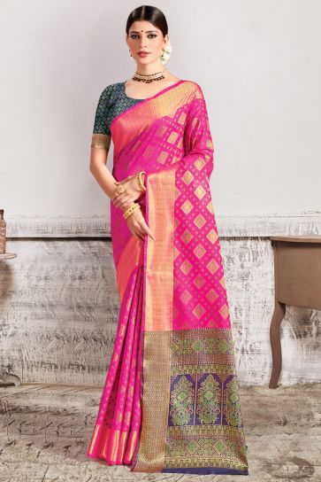Weaving Work Festive Wear Rani Color Saree in Art Silk Fabric