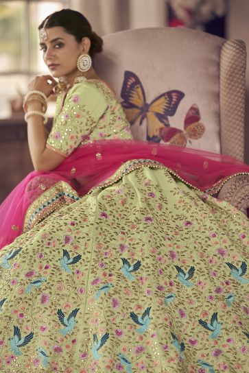 Majestic Art Silk Fabric Thread Embroidered Sangeet Wear Lehenga Choli In Yellow Color