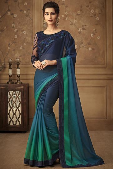 Art Silk Fabric Embellished Saree With Embroidered Blouse