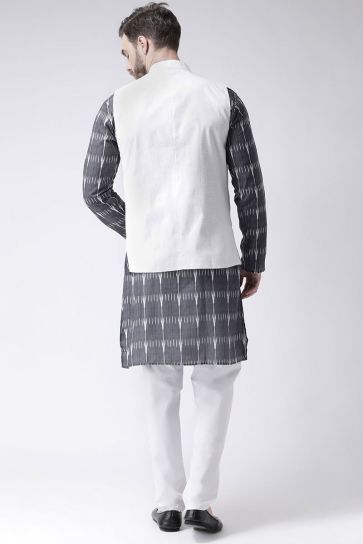 Grey Color Cotton Fabric Kurta Pyjama In Reception Wear