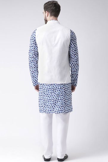 Wedding Wear White Color Kurta Pyjama In Cotton Fabric