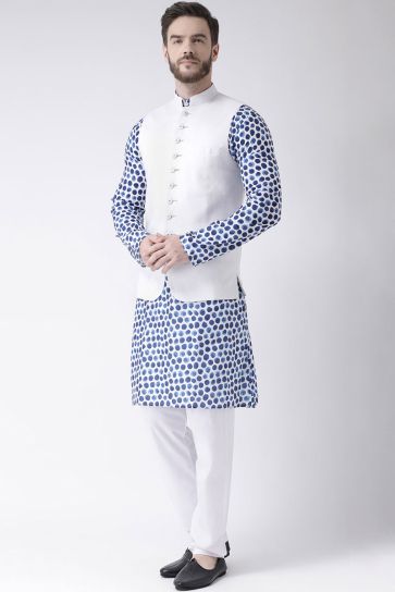 Wedding Wear White Color Kurta Pyjama In Cotton Fabric