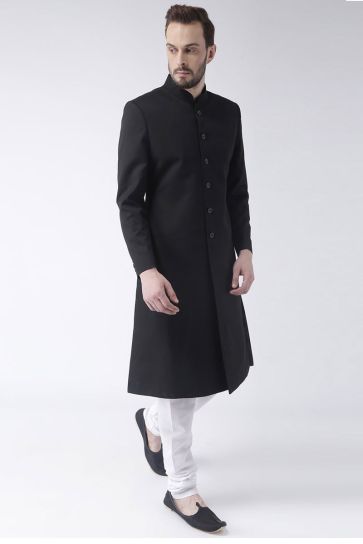 Black Color Fancy Fabric Wedding Wear Indo Western For Man