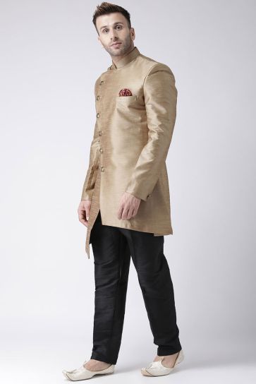 Fancy Fabric Beige Color Wedding Wear Indo Western For Man