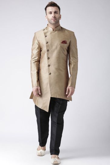 Fancy Fabric Beige Color Wedding Wear Indo Western For Man