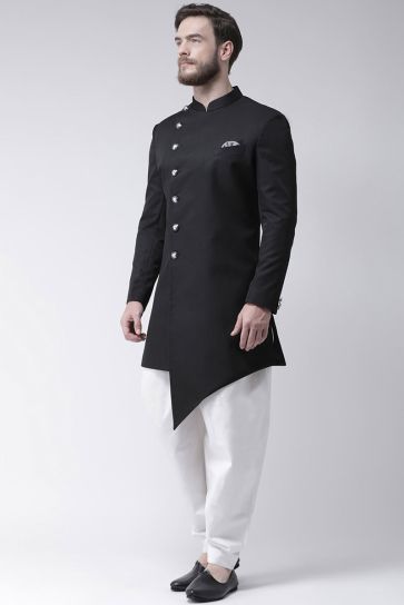Fancy Fabric Black Color Wedding Wear Indo Western For Man