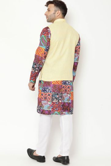 Wedding Wear Cotton Fabric Multi Color Kurta Pyjama Jacket