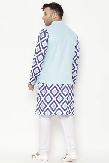 White Color Puja Wear Kurta Pyjama In Cotton Fabric 