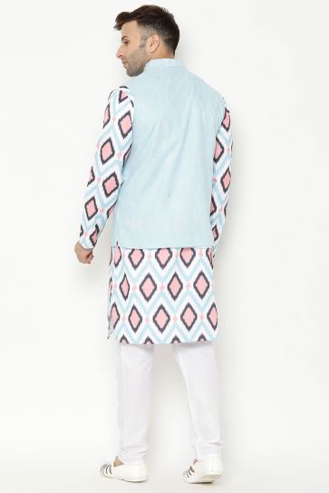 Wedding Wear Multi Color Kurta Pyjama In Cotton Fabric