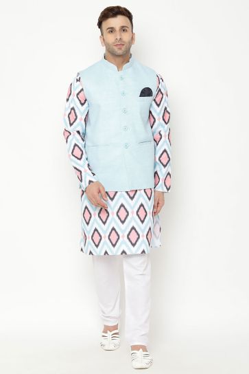 Wedding Wear Multi Color Kurta Pyjama In Cotton Fabric