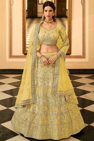 Function Wear Designer Yellow Lehenga With Embroidered Work