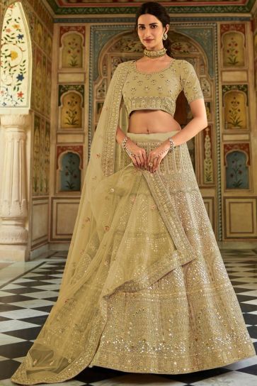 Awesome Beige Color Lehenga In Embroidered Work 