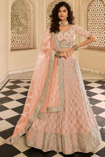 Peach Color Function Wear Designer Lehenga With Embroidered Work
