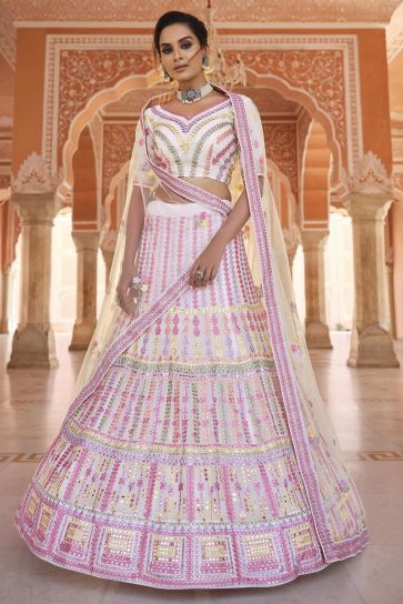 Function Wear Organza Fabric Embroidered Off White Color Lehenga