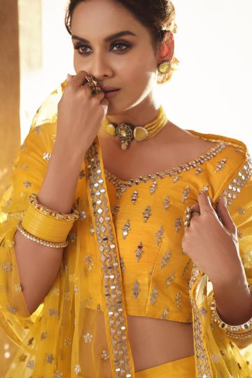 Function Wear Art Silk Embroidered Lehenga Choli In Yellow