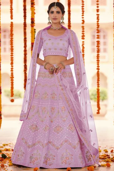 Wedding Wear Organza Fabric Embroidered Work Pink Color Lehenga Featuring Vartika Singh