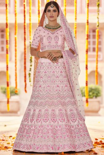 Pink Color Crepe Fabric Wedding Wear Embroidered Work Lehenga Featuring Vartika Singh