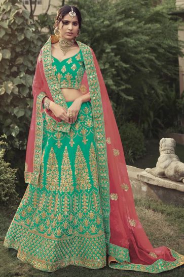 Inspirational Bridal Look In Green Color Lehenga Choli