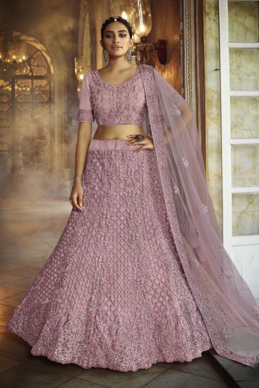 Pink Color Net Fabric Occasion Wear Lehenga Choli