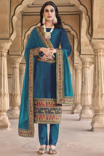 Teal Color Fabulous Velvet Salwar Suit In Function Wear