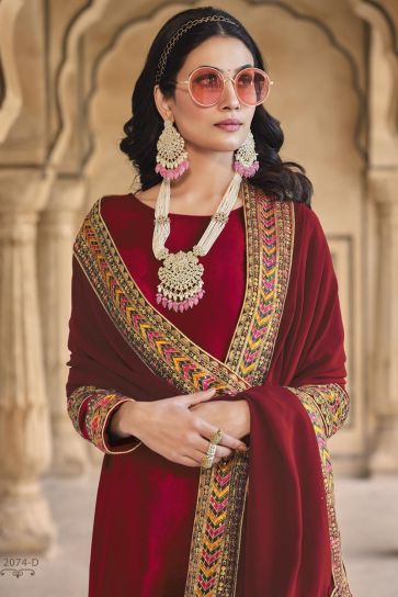 Function Wear Red Color Elegant Velvet Salwar Suit