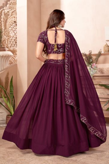 Georgette Purple Fucntion Wear Lehenga With Sequins Work And Artistic Blouse