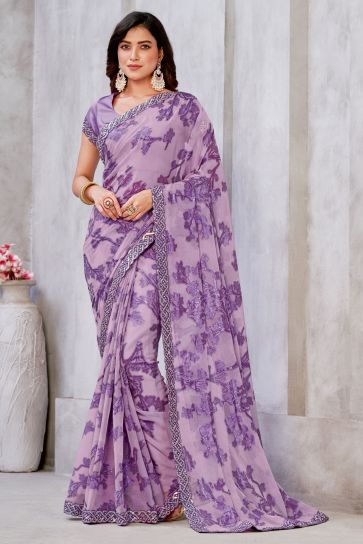 Purple Color Zari Jacquard Weaving Work Glamorous Georgette Saree