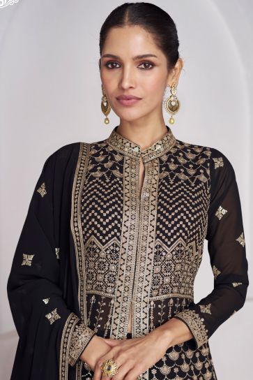 Vartika Singh Black Color Fashionable Readymade Georgette Sharara Top Lehenga