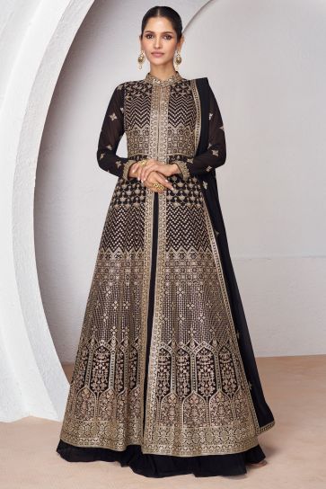 Vartika Singh Black Color Fashionable Readymade Georgette Sharara Top Lehenga
