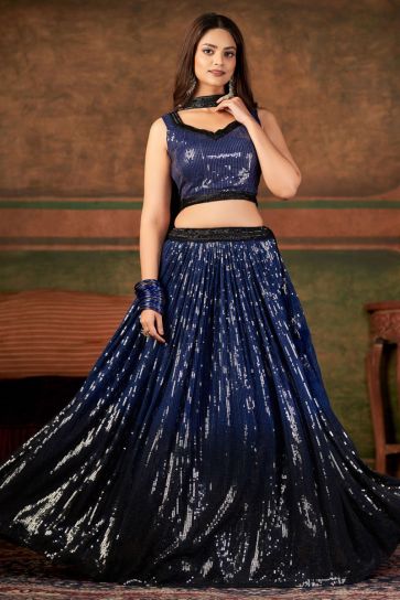 Creative Readymade Lehenga In Navy Blue Color Georgette Fabric