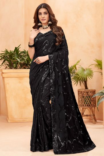 Black Color Party Style Georgette Enticing Saree