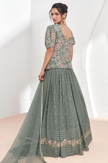 Vartika Singh Georgette Captivating Grey Color Readymade Sharara Top Lehenga