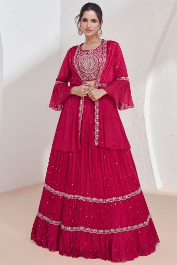 Vartika Singh Georgette Rani Color Gorgeous Look Readymade Sharara Top Lehenga