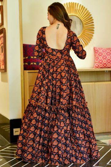 Digital Printed Cotton Silk Readymade Multi Color Gown