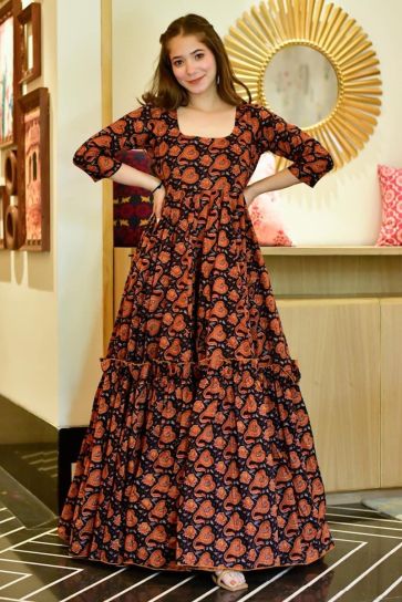 Digital Printed Cotton Silk Readymade Multi Color Gown