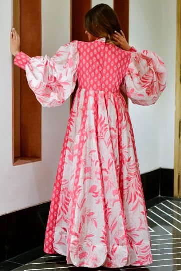 Snazzy Digital Printed Casual Floor Length Pink Gown