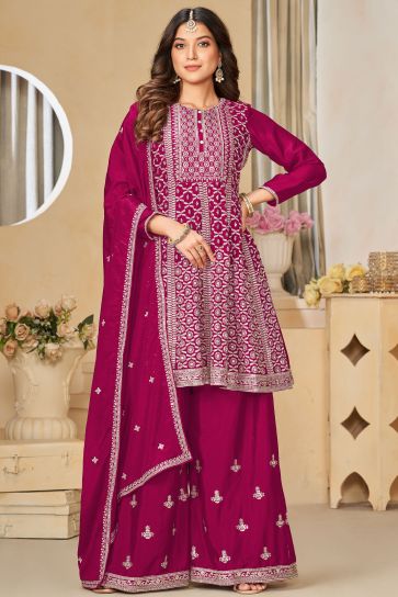 Rani Color Gorgeous Embroidered Chinon Fabric Palazzo Suit 