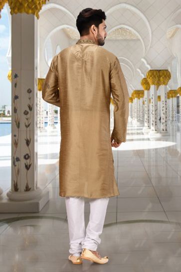 Pretty Art Silk Sangeet Wear Readymade Men Kurta Pyjama In Brown Color