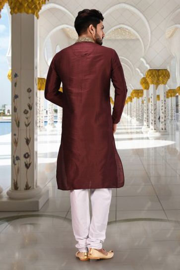 Festive Wear Readymade Kurta Pyjama For Men In Art Silk Fabric