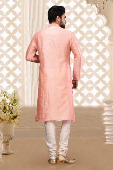 Art Silk Pink Color Festive Wear Trendy Readymade Men Kurta Pyjama