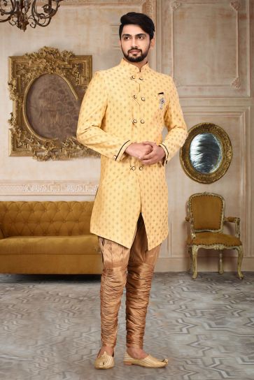 Stunning Yellow Color Function Wear Readymade Men Indo Western