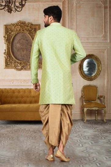 Pretty Cotton Fabric Sangeet Wear Readymade Men Indo Western With Dhoti