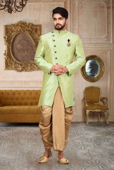 Pretty Cotton Fabric Sangeet Wear Readymade Men Indo Western With Dhoti